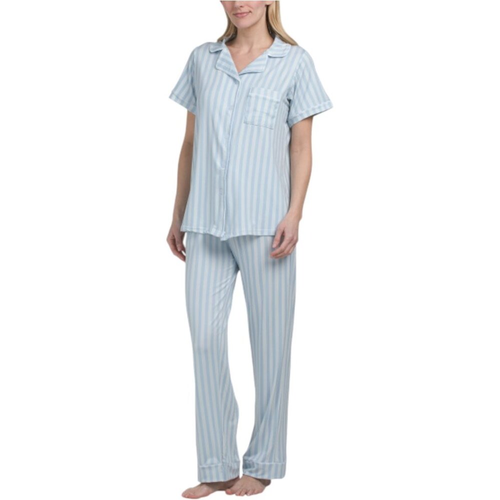 HUNTER 2pc Stripe Short Sleeve Notch Collar Pajama Set